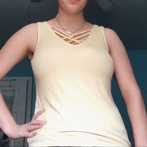 Rue 21 Yellow and White Tie-Dye Tank Top